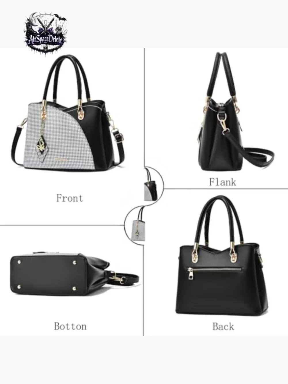 Synthetic Leather Satchel Tote with Adjustable Strap, 3 Compartments_3